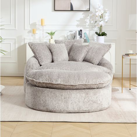 Oversize-Loungesessel aus hellgrauem Polyester mit Kissen OKWISH (1/5)