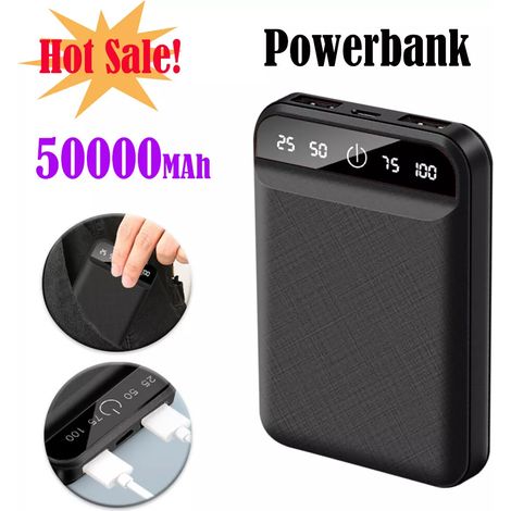 Batterie externe de 50 000 mAh avec chargeur et 2 ports USB, compatible avec tous les téléphones. (1/5)