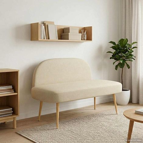 Banco tapizado con respaldo Crema 110 x 60 x 76 cm Poliéster