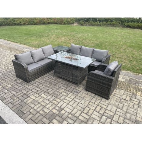 Fimous Rattan Gartenmöbel Set im Balkon Gas Feuerstelle Tisch Liegestühle 3-Sitzer Sofa Sets mit Beistelltisch 7-Sitzer (1/5)
