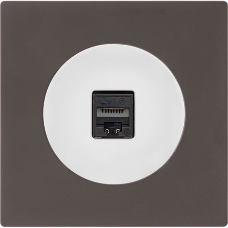 Prise RJ45 CAT6 blanc glossy DOM + plaque simple taupe (1/5)