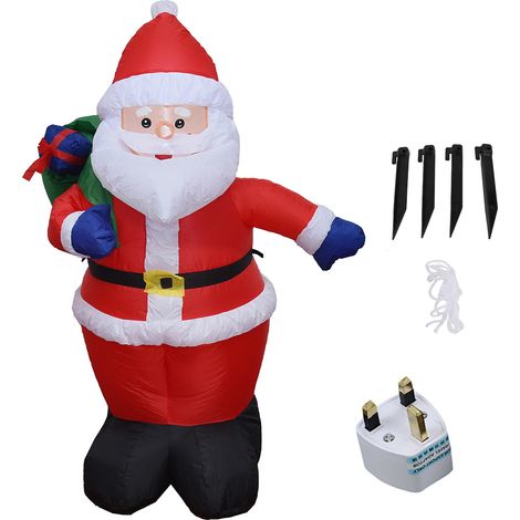Aufblasbare Weihnachtsdekoration für den Außenbereich: 1,20 m großer Weihnachtsmann-Rucksack mit integrierten LED-Lichtern und Gebläse. Ideal für Garten, Rasen oder andere Veranstaltungsorte. (1/4)