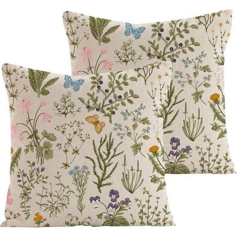 Cushion Cover 45x45 CM Set of 2 Decorative Cushion Covers Wild Flower Plant Pattern Sage Green for Home Living Room Bedroom Bed Outdoor Pillow Cover (1/3)