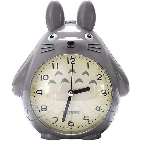 Réveil Totoro avec fonction snooze, silencieux et veilleuse LED, gris. Cadeau idéal pour les enfants, les adolescents et leurs amis.