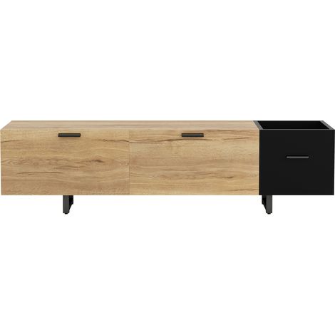 Moderner TV-Schrank in Naturholz und Schwarz 180 x 38 x 49 cm HOMVRA (1/5)