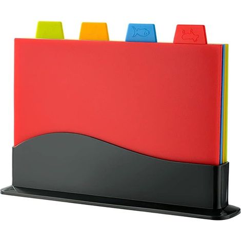 1 pièce Ensemble planches à découper en plastique avec support et tapis, planche de service pour apéritifs et tapas (1/5)