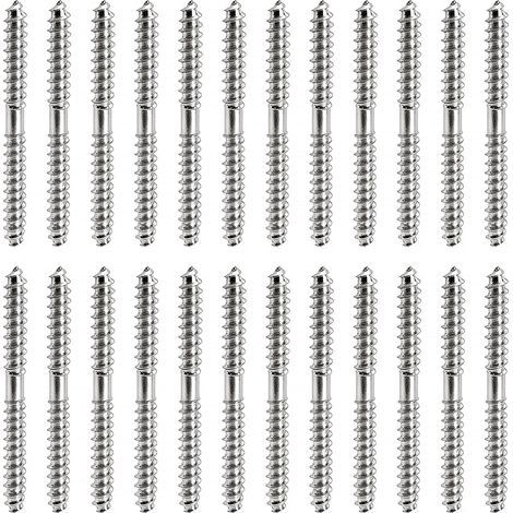 24 Pièces M6x60mm Vis à Double Extrémité, Tête Double Extrémité Bois à Bois, Boulons Filet Autotaraudeur, pour Fixation de Meubles, Connecteur de Travail, Argent (1/5)