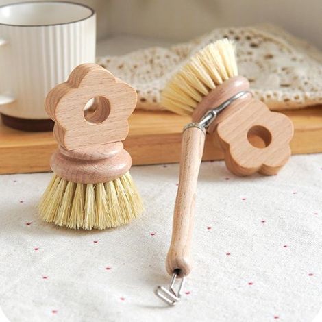 2 spazzole da cucina,spazzola per piatti,spazzola ergonomica in legno,spazzola per pentole,strumento di pulizia multifunzionale (1/5)