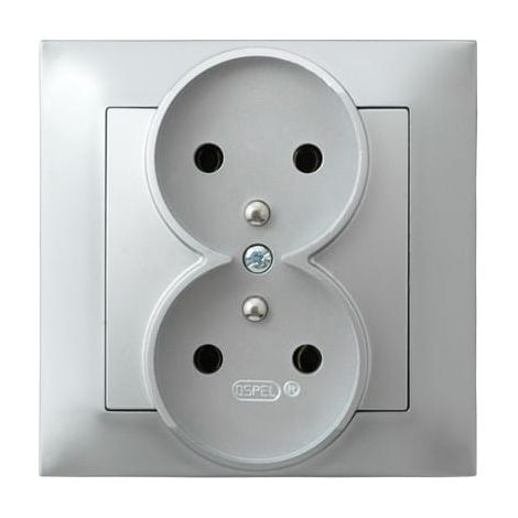 Presa doppia p/t argento Impresja con messa a terra 2x2P+Z con telaio