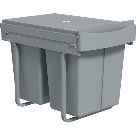 Pattumiera estraibile da incasso 2 x 20 L grigia in plastica e metallo (1/5)