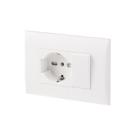 PLACCA C/SUPP PULSANTE+PRESA BIPAS SCHUKO BCO