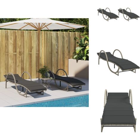 Chaises longues lot de 2 et coussins gris clair résine tressée - Chaise Longue - Transats - Lit De Bronzage - Mobilier De Jardin - Résine Tressée (1/5)