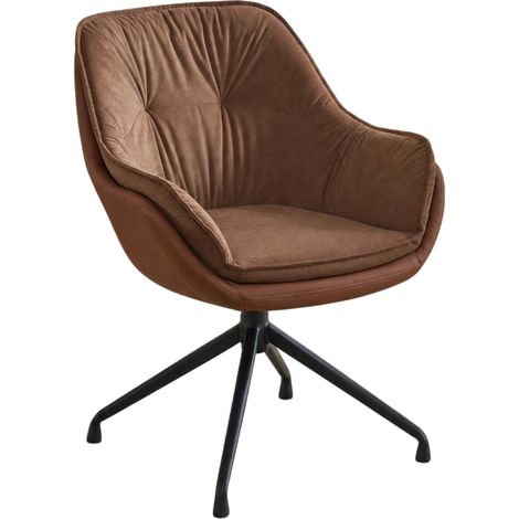 Silla de oficina giratoria de piel sintética marrón con reposabrazos (1/5)