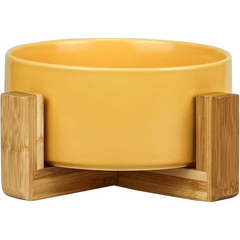 Jaune Pet Gamelles pour Chien et Chat Gamelles Chien Chat Céramique Support Bambou -Va au Lave-Vaisselle et Facile à Nettoyer-Fei Yu (1/5)