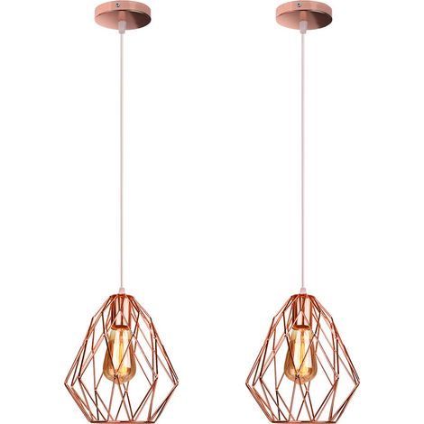 2PCS Retro Pendant Light Modern Ceiling Light Industrial Vintage Ceiling Light For Indoor Bedroom Bar Cafe Rose Gold E27