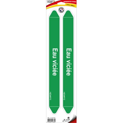 Planche de 2 marqueurs de tuyauterie 450 x 52 mm pour Ø 70 à 100 mm - Eau viciée - 4706689