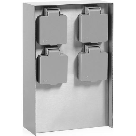 Wiltec Colonna multipresa da giardino, 4 prese 230V, acciaio, IP44, Palo presa multipla esterno