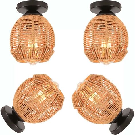 4x Plafonnier Industriel en Cage,Lampe de Plafond en Rotin et Métal Abat-jour Design Ellipse Style Vintage pour Salon Chambre (1/5)