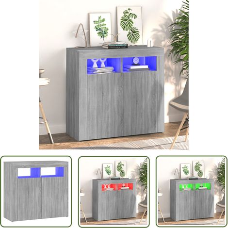 The Living Store Buffet avec lumières LED sonoma gris 80x35x75 cm - Buffet - Meuble TV - Éclairage Led - Rangement - Décoration Intérieure (1/5)