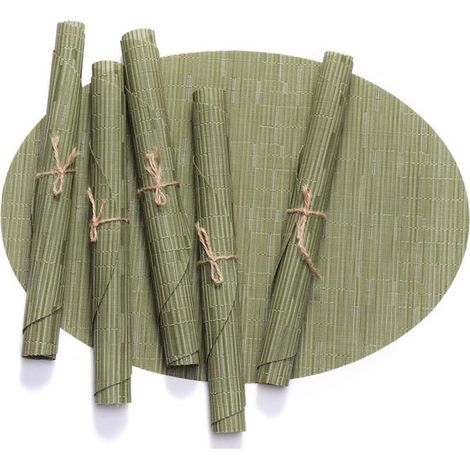 Sets de table ovales en vinyle lavable, antidérapants et résistants à la chaleur – Lot de 6, couleur verte (1/5)
