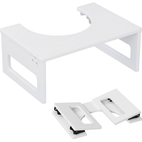 Relaxdays sgabello per WC, pieghevole, per adulti, bambù, antiscivolo, HxLxP: 18 x 43 x 27,5 cm, bianco