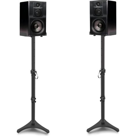 Set of 2 Height Adjustable Speaker Stands, 11 lbs Load 1 Pair Metal Speaker Stand with Triangular Base, Height 76 to 104 cm, Universal Speaker Feet for Home Cinema (1/5)