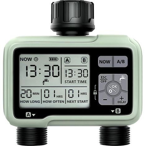 Digitaler Bewässerungstimer mit 2 Ausgängen, wasserdicht (IPX5), programmierbarer Gartensprenger mit großem LCD-Display