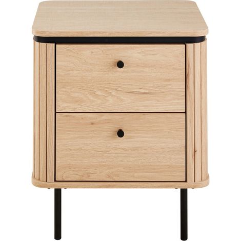 Calicosy – Table de chevet 2 tiroirs H55 cm – Côtés effet rainuré – Double plateau – Pieds et poignées en métal noir – Largeur 40 cm, Longueur 48 cm (1/5)