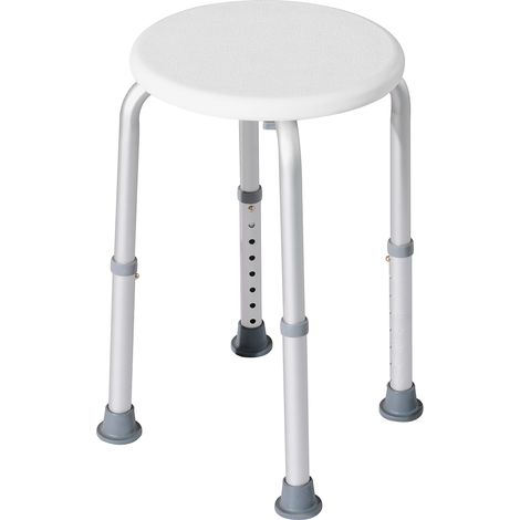 Tabouret de douche réglable en hauteur, siège ergonomique antidérapant, pieds stables, charge max 136 kg, aluminium HDPE blanc (1/5)