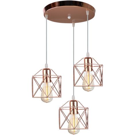 royaluxe- Lampe À Suspension Moderne Or Rose 3 Lumières Suspension Luminaire En Métal Rétro Plafonnier D'Intérieur Pour Chambre À Coucher, Café Et Bar (1/5)