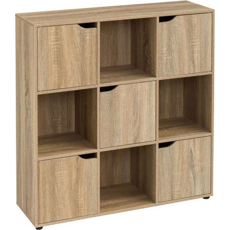 Étagère Basse en Bois MDF 9 Casiers 5 Portes Façon Console