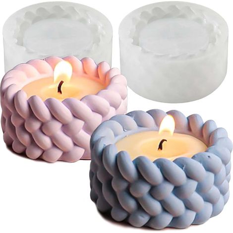 2 Pièces Bougeoirs Silicone Moule en Silicone Bougeoir Coulée Pot Bougie Porte Bougie Plâtre Moule Resine Epoxy Rond Corde Chanvre pour Plâtre Béton Fleurs Vases DIY (1/5)