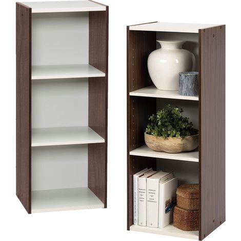 Iris Ohyama, Libreria a 3 scaffali, Lotto di 2 mobili d'appoggio, Modulabile - UB-9035 - Marrone