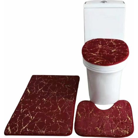 Set di tre piccoli tappeti da bagno in pelliccia di coniglio, colore bordeaux. (1/5)