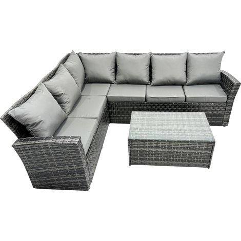 Fimous Dos haut Salon de Jardin en résine tressée et Coussins Gris foncé Option gauche (1/5)