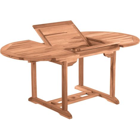 Table de jardin ronde extensible en bois de teck avec trou pour parasol 120-170 cm - PANGIVO (1/5)