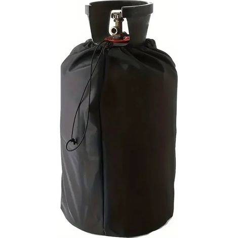 Housse de protection pour petite bonbonne de propane en tissu Oxford noir (21 x 30 cm), idéale pour une utilisation extérieure.