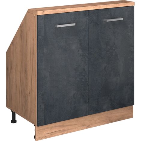 Meuble de rangement sous pente Rion, Béton noir/chêne doré, avec 2 portes, Vicco