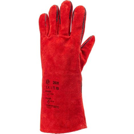 Gants Soudeur Cuir Croûte de Vachette Rouge COVERGUARD EUROWELD 2631 - Molletonnes - Protection Thermique 100C - EN407