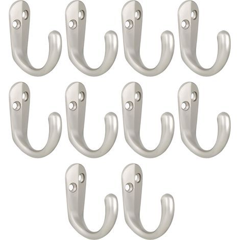 10x Crochet simple en métal finition chrome satiné avec vis Mural Cuisine Salle de bain Porte Manteau Serviette Sac Couvert Vêtement Dressing Meuble Placard Patère (1/5)