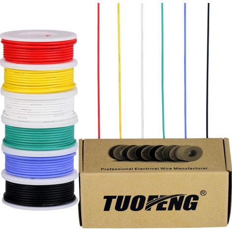 6 Bobines Fil électrique 22 AWG, Cuivre étamé Silicone flexible 600V, Pour RC et bricolage