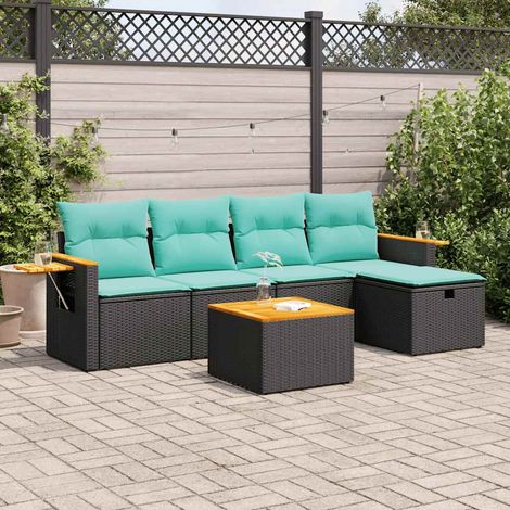 Set de sofás de jardín 6 piezas y cojines ratán sintético negro vidaXL (1/5)