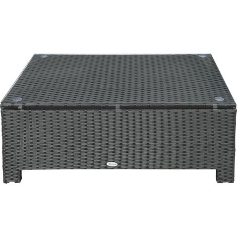 Table de jardin en rattan PE avec plateau en verre trempé, 85x50x39cm, Noir (1/5)