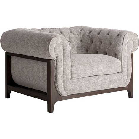 Fauteuil classique capitonné en frêne - gris et bois brun (1/5)