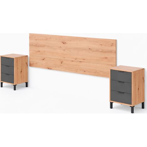Set Testiera Letto Matrimoniale Con 2 Comodini Design Moderno Per Letti 135 E 150 cm Con Cassetti Per Camera Da Letto Cameretta Design Moderno Karbala 60 x 160 x 2,5 Cm Rovere e Grigio Antracite