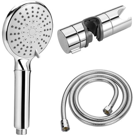 Shower Head Kit Bathroom Shower Head with 1.5m Hose, 5 Modes Adjustable Shower Head, Universal Holder for Sliding Bar 18-25mm O.D, Silver, Chrome (1/5)