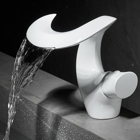 Mitigeur cascade en laiton salle de bain, levier unique lavabo, Blanc (1/5)