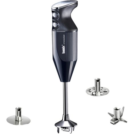 bamix Set de batidora de mano M250 PRIME con multicuchilla, Mezclador, Disco giratorio de acero inoxidable, 250 vatios, 2 velocidades, Made in Switzerland, Negro/cromado (1/5)