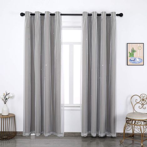 Blackout curtains for bedroom or living room, rainbow star pattern, grey, 132 x 248 cm (1/5)