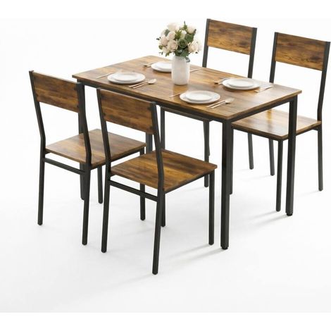 Juego de comedor de 5 piezas con mesa y 4 sillas de acero y tablero de partículas (1/5)
